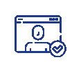 Line icon of a browser window with a user profile and a verification check mark
