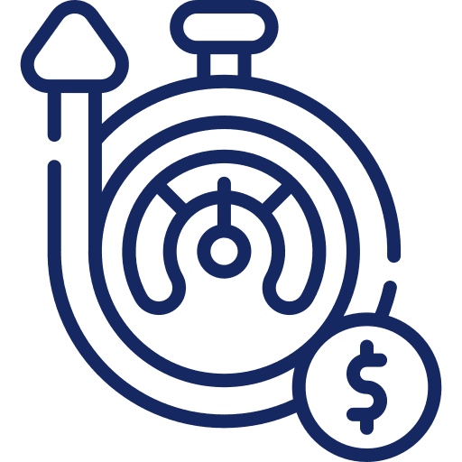 Stopwatch speedometer with dollar sign icon