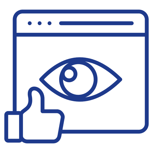 Browser window with eye and thumbs-up icon