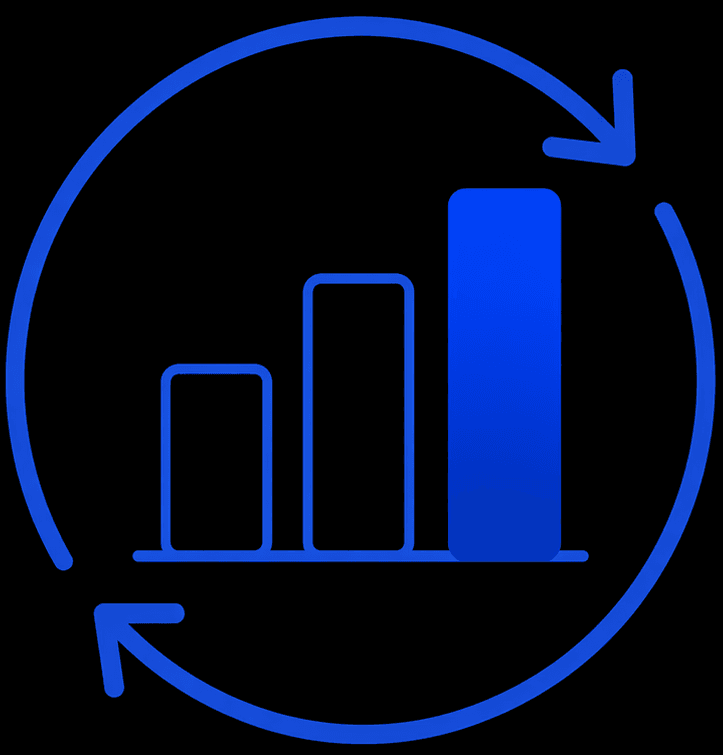 Rising bar chart inside circular refresh arrows icon