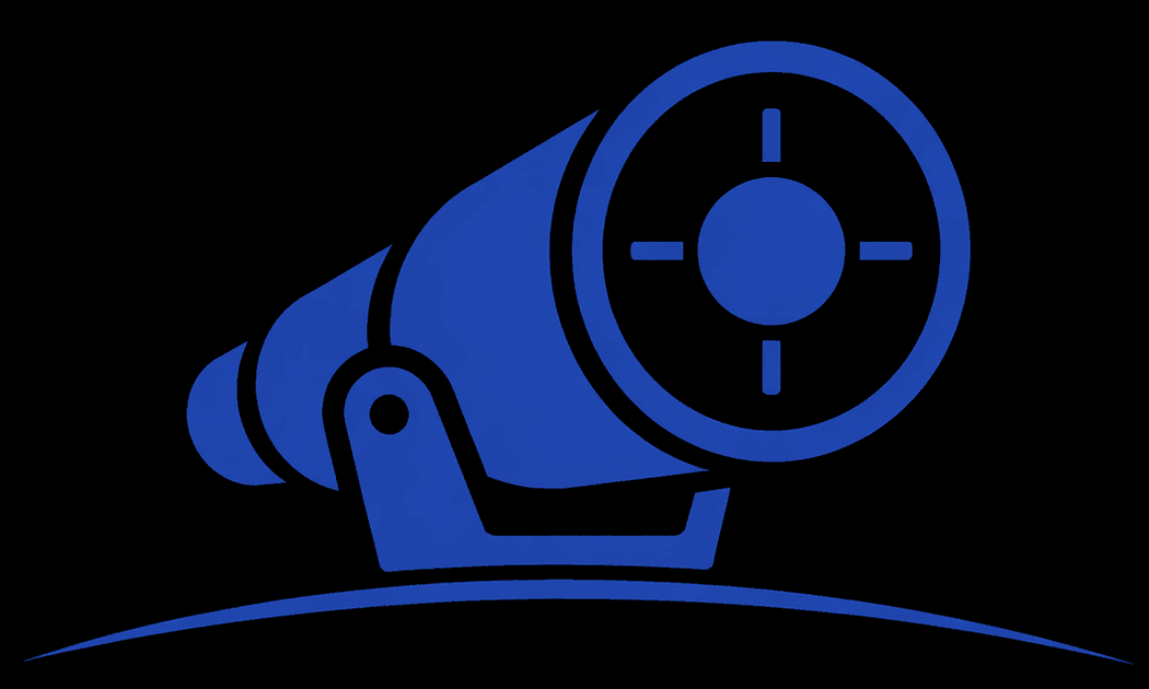 Blue telescope with a crosshair lens scanning the horizon